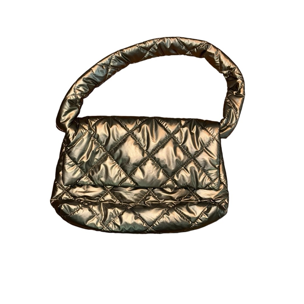 Chic Lightweight Gold Puffy Handbag with 30" Strap and Black Cotton Lining